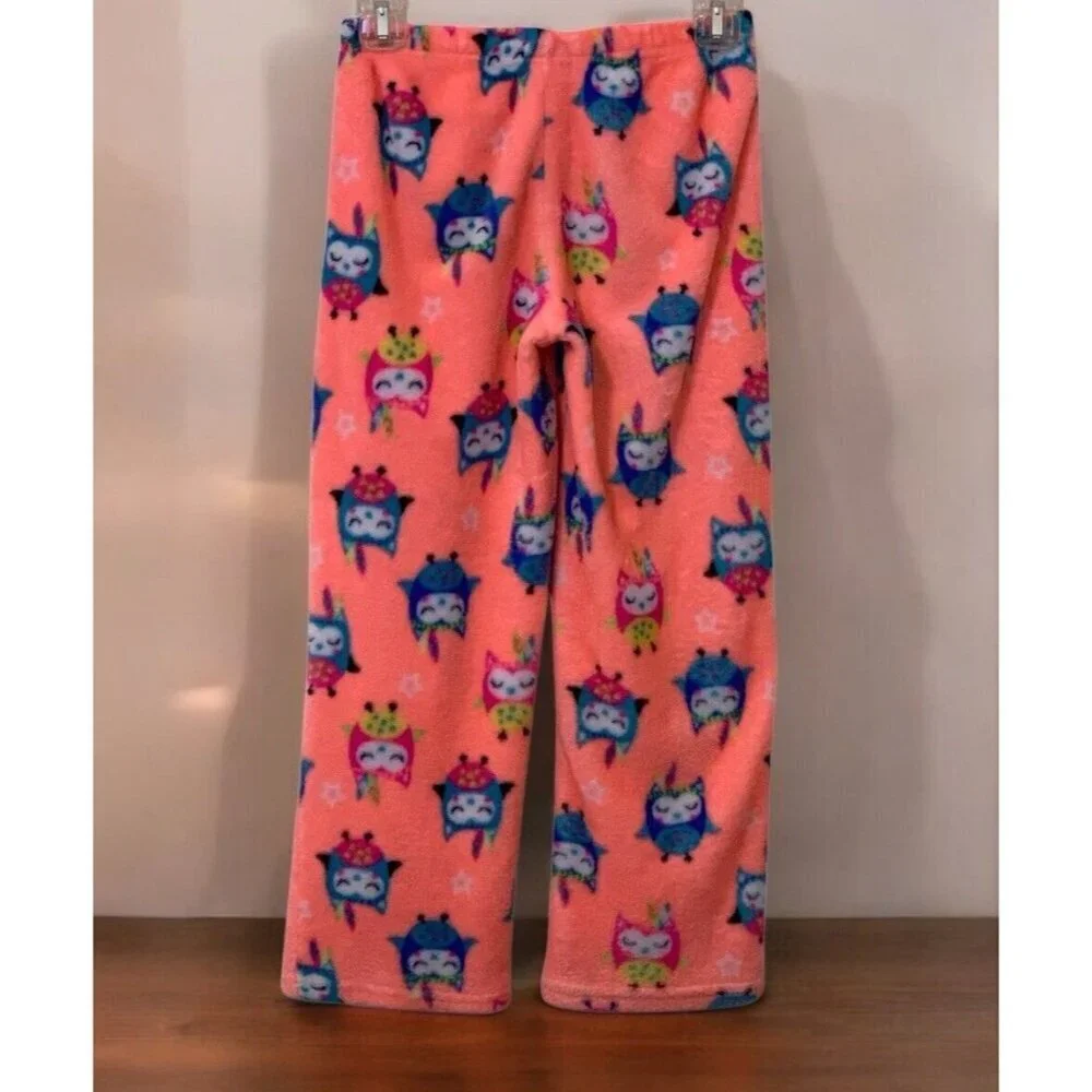 Girls Owl Fleece Pajamas Pants Size L/G 10-12 Waistband Flame Resistant Orange